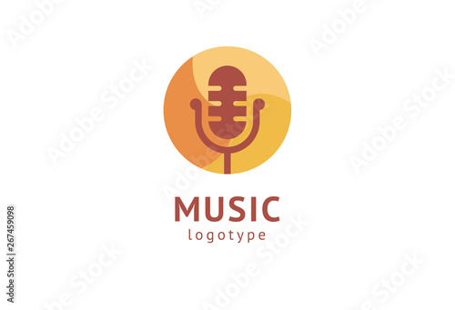 Vector illustration, Graphic Design headphone logotype. Abstract music icon vector design. Sound recording studio, night party. School of Music, disco, vocal course, composer, singer vector logo.