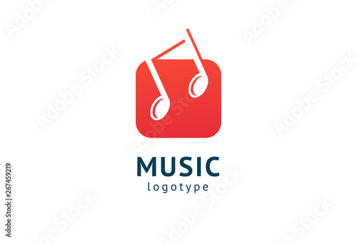 Vector illustration, Graphic Design Note web logotype. Abstract music logo icon vector design. Sound recording studio, night party. School of Music, disco, vocal course, composer, singer vector logo.