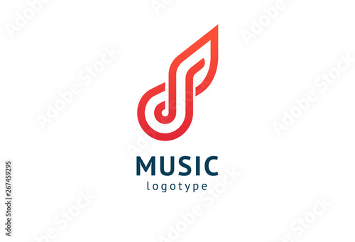 Vector illustration, Graphic Design Note web logotype. Abstract music logo icon vector design. Sound recording studio, night party. School of Music, disco, vocal course, composer, singer vector logo.