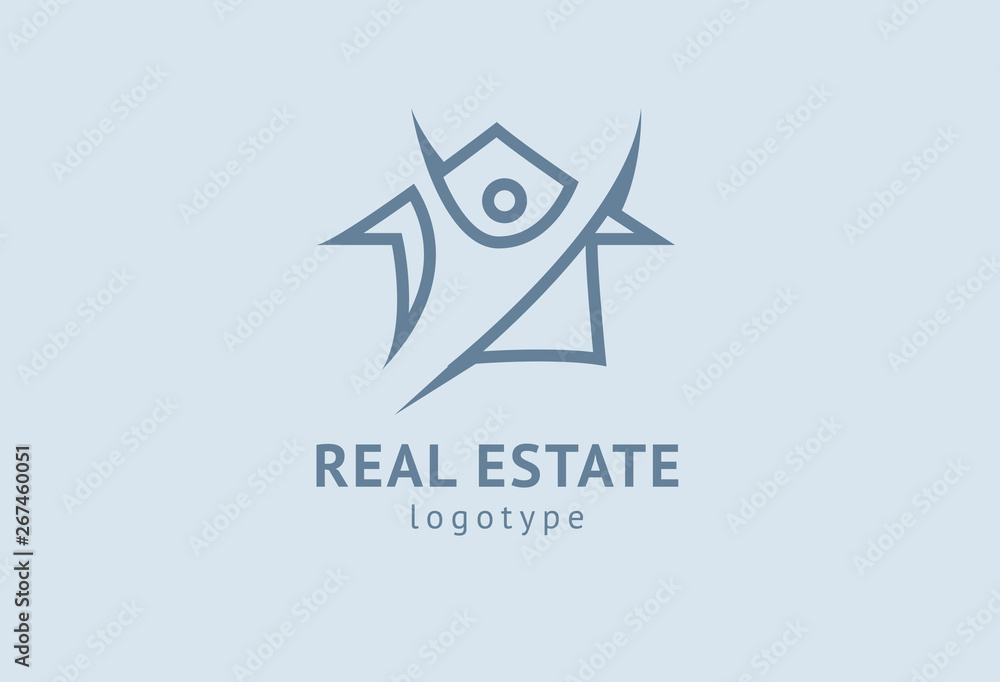 Obraz premium Abstract real estate agent logo icon vector design. Rent, sale of real estate vector logo, House cleaning, home security, real estate auction. Vector building logo concept.