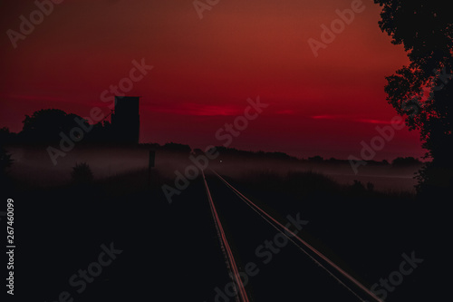 Railroad Tracks Foggy Sunrise View