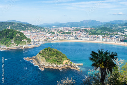 The Concha Bay in the city of San Sebastian with Santa Clara Island. Basque Country of Spain.