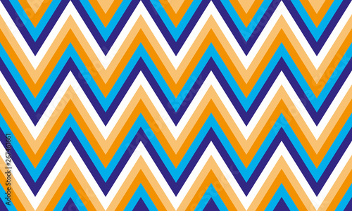 background of zigzag stripes in blue, turquoise, orange and white