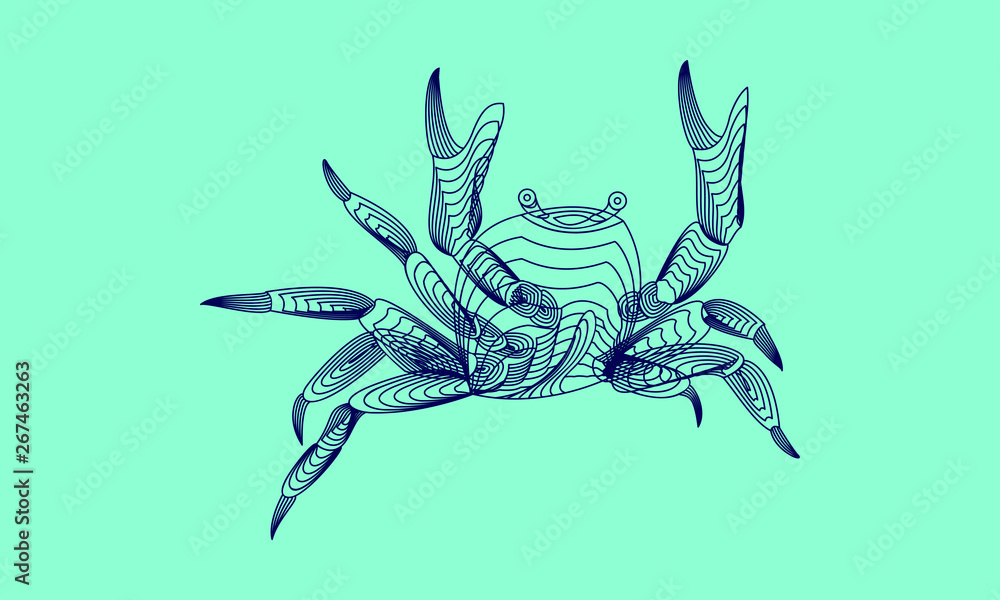 Naklejka premium Marine graphic animal. Vector illustration. The crab consist of lines. Digital element design for business cards, invitations, gift cards, flyers and brochures, web.