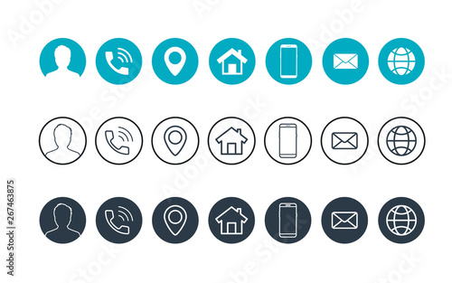 Business card contact information icons. Contact information icons. Vector minimal symbols