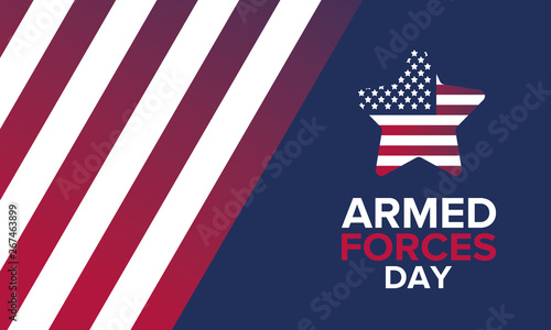Armed Forces Day in May. Holiday celebrated annual in United States. Special tribute to the men and women of the Armed Forces. Poster, card, banner and background. Vector illustration