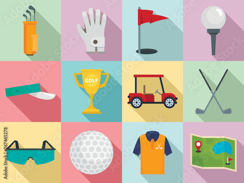 Golf icons set. Flat set of golf vector icons for web design