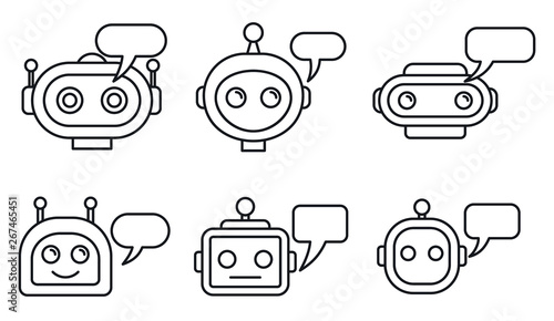 Chatbot ai icons set. Outline set of chatbot ai vector icons for web design isolated on white background