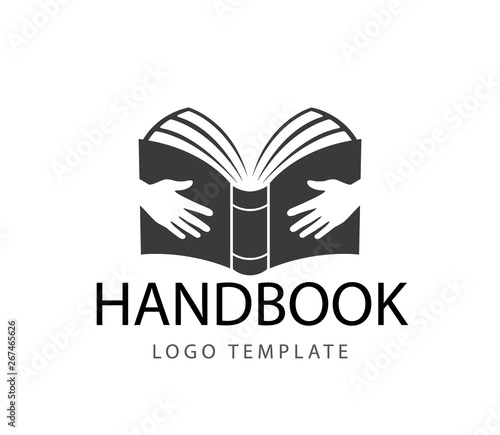 book of knowledge with two hand holding it vector logo design illustration