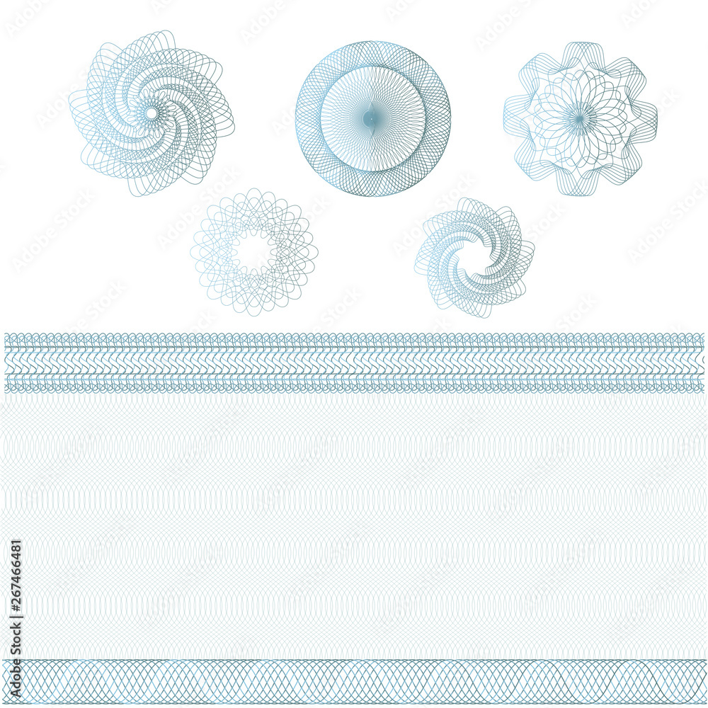 Set of watermarks and borders. Guilloche pattern for banknote, diploma ...