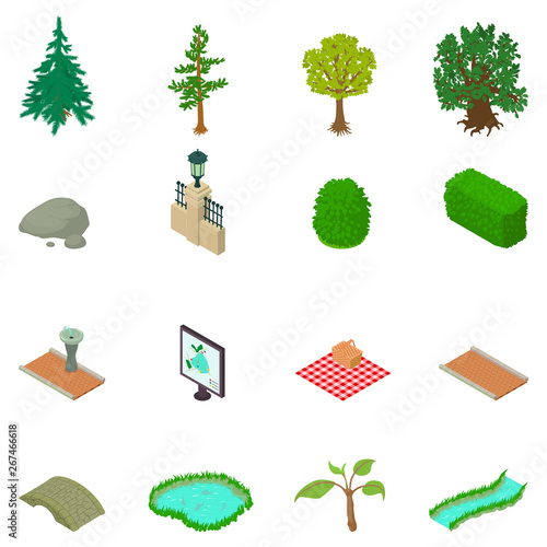 Reserve icons set. Isometric set of 16 reserve vector icons for web isolated on white background