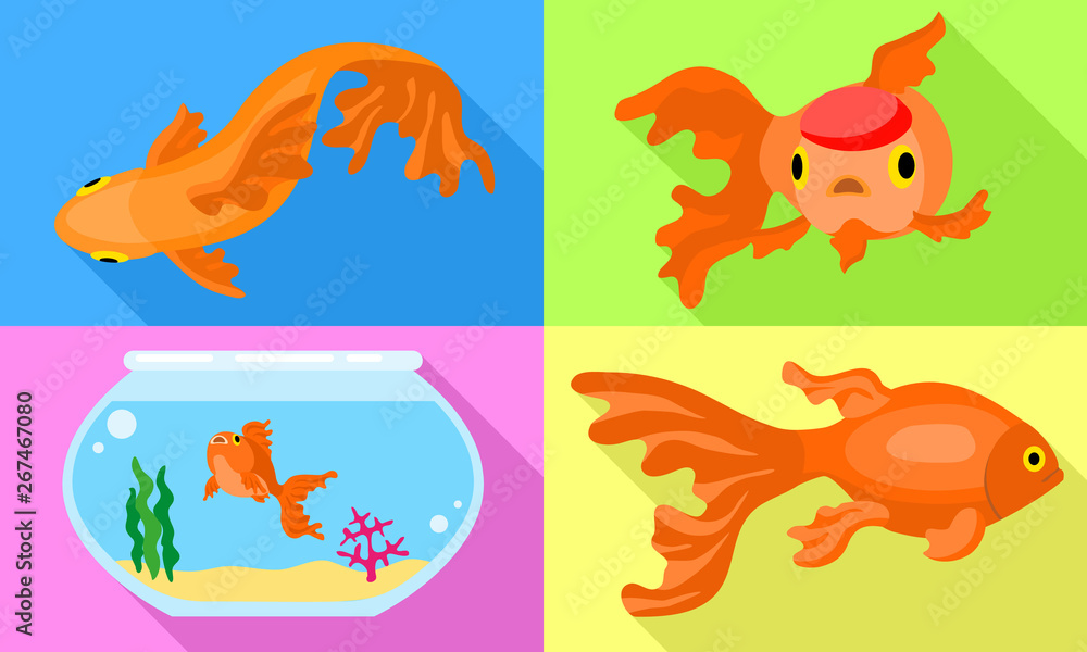 Obraz premium Goldfish icons set. Flat set of goldfish vector icons for web design