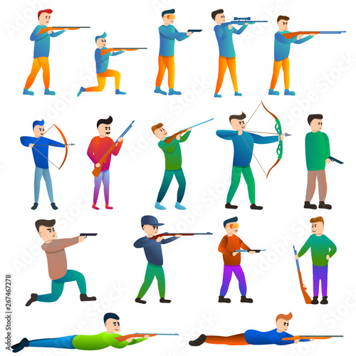 Shooting sport icons set. Cartoon set of shooting sport vector icons for web design