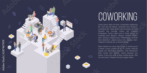 Coworking office concept background. Isometric illustration of coworking office vector concept background for web design