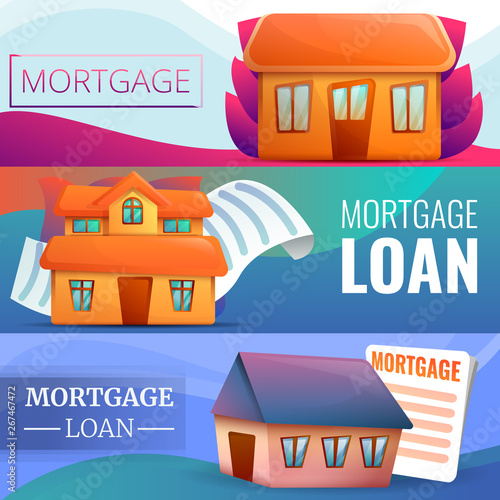 Mortgage banner set. Cartoon illustration of mortgage vector banner set for web design