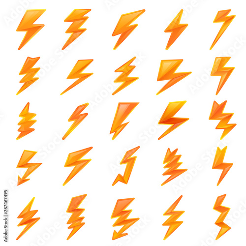 Lightning bolt icons set. Cartoon set of lightning bolt vector icons for web design