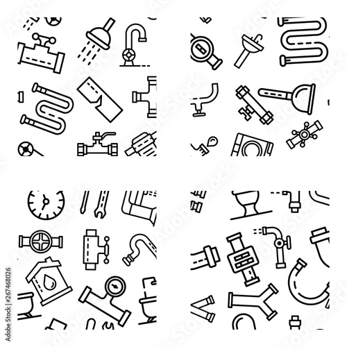 Plumbing pattern set. Outline illustration of plumbing vector pattern set for web design