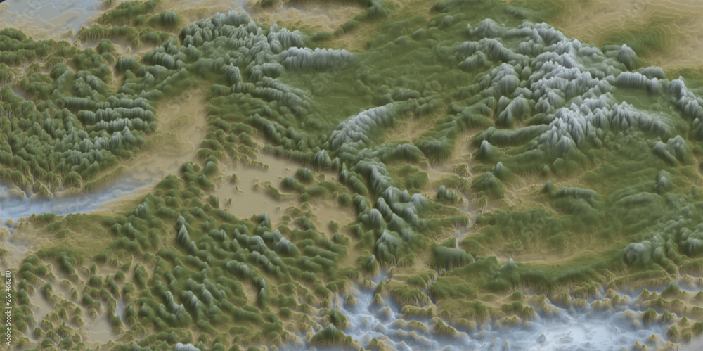 Mountains Computer Simulated Computer generated 3D map of Rocky Mountains in USA. Digital elevation ...