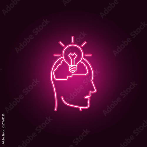 bulb in the human brain neon icon. Elements of Idea set. Simple icon for websites, web design, mobile app, info graphics
