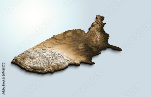 Relief map of USA with 3D effect. Isometric map of country. Clipped at border. CGI map of digital elevation model. © Mario