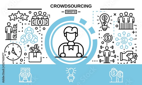 Crowdsourcing concept background. Outline illustration of crowdsourcing vector concept background for web design