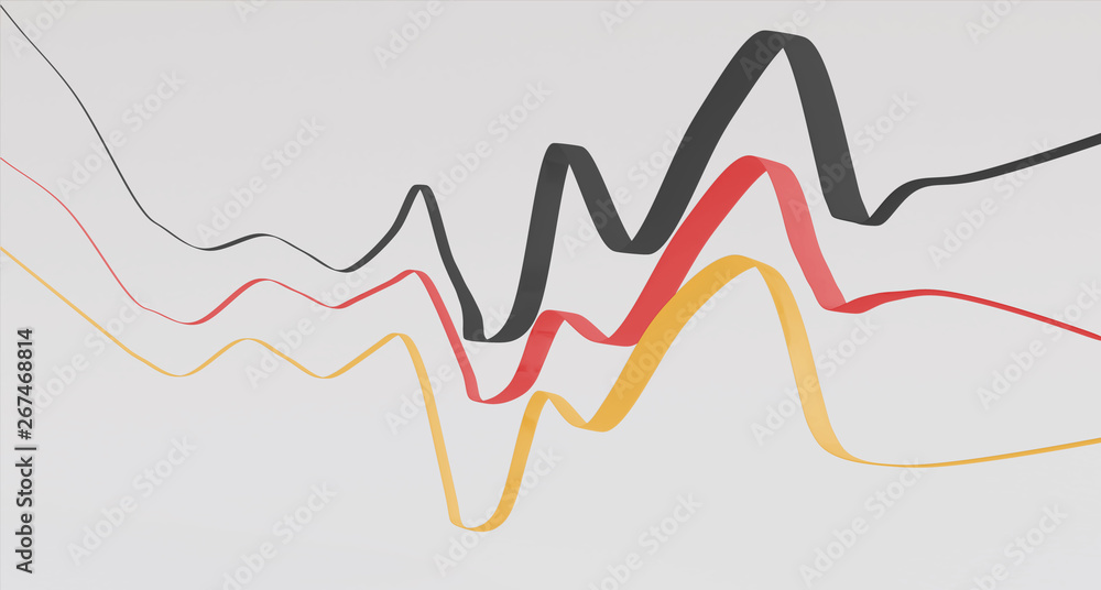 Naklejka premium Abstract lines. Curved wavy lines.Germany Flag colors- 3D render