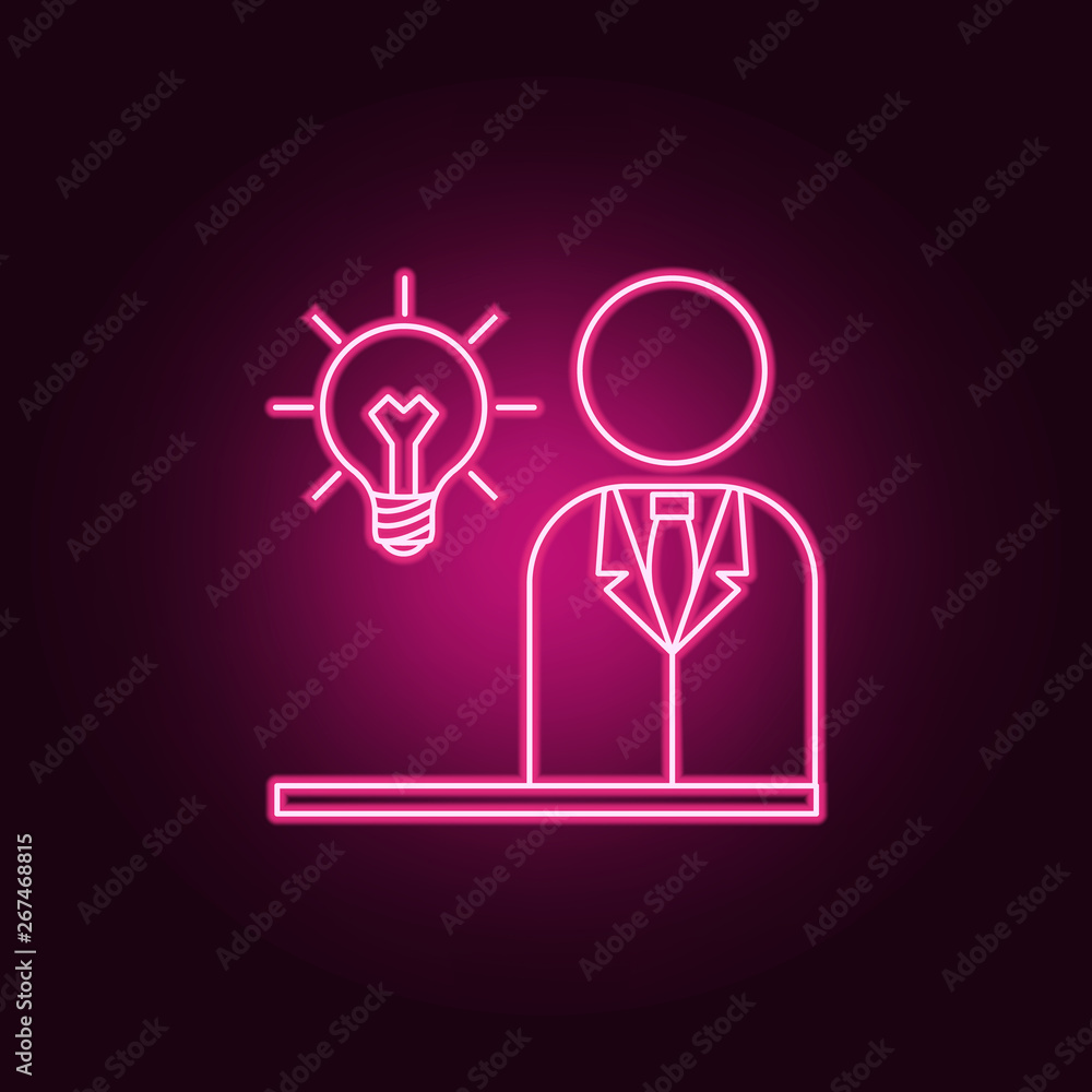 business man with a light bulb neon icon. Elements of Idea set. Simple icon for websites, web design, mobile app, info graphics business man with a light bulb neon icon. Elements of Idea set. Simple icon for websites, web design, mobile app, info graphics