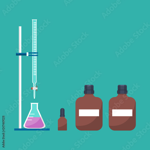 Acid-based titration equipment in chemistry laboratory vector
