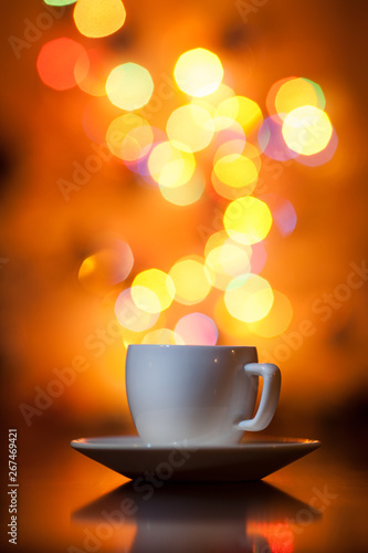 Cup of tea in the background bokeh in the form of steam