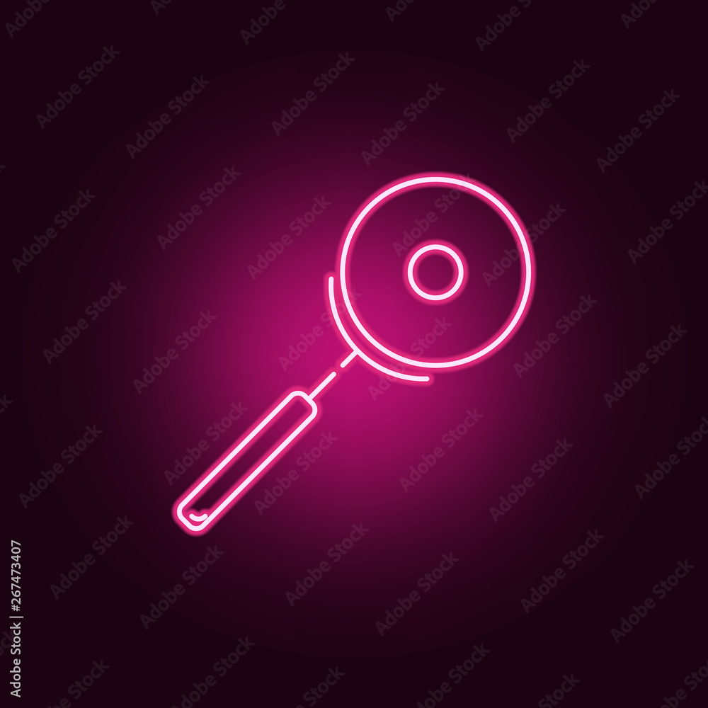 Pizza cutter neon icon. Elements of Kitchen set. Simple icon for websites, web design, mobile app, info graphics Pizza cutter neon icon. Elements of Kitchen set. Simple icon for websites, web design, mobile app, info graphics