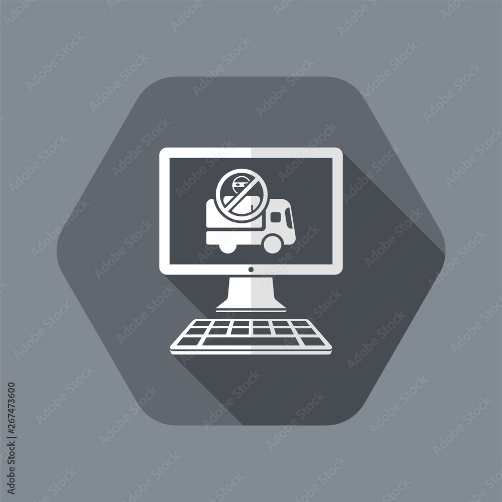 Truck transport with security computer control - Vector flat icon Truck transport with security computer control - Vector flat icon