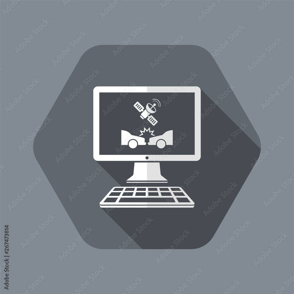 Car crash - Satellitar system for security - Vector flat icon Car crash - Satellitar system for security - Vector flat icon
