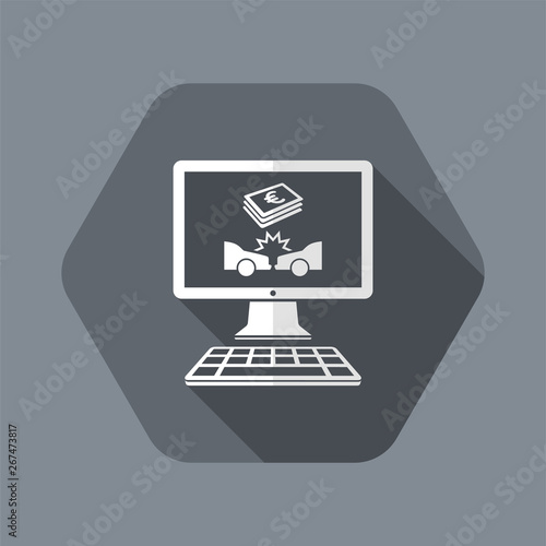 Online insurance payout for car crash - Vector flat icon