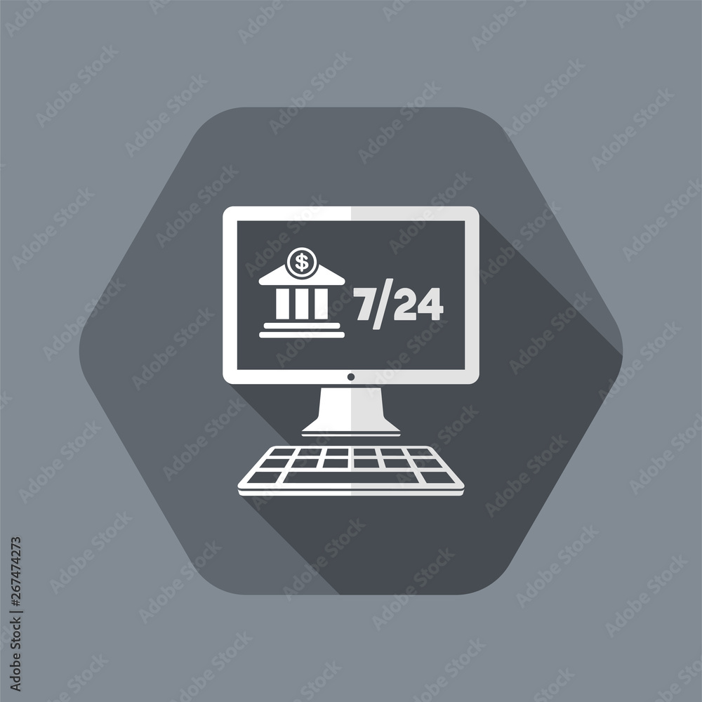 Bank institute online - 7/24 service - Vector flat icon Bank institute online - 7/24 service - Vector flat icon