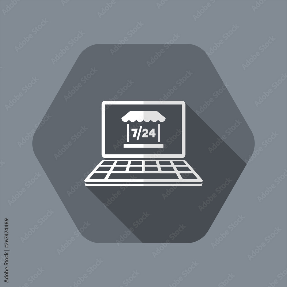 E-commerce shop open 7/24 - Vector flat icon E-commerce shop open 7/24 - Vector flat icon