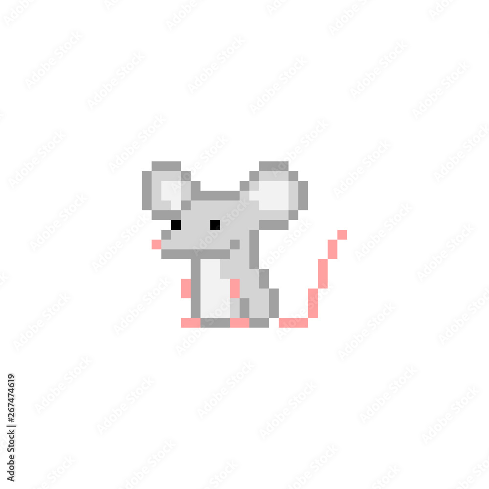 Gray pixel art sitting rat character isolated on white background. Domesitc  animal icon. Cute 8 bit logo. Retro vintage 80s; 90s slot machine/video  game graphics. Pet mouse. Chinese zodiac symbol. Stock Vector |