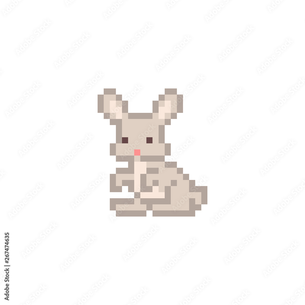 Pixel art rabbit character isolated on white background. Domesitc animal icon. Cute 8 bit logo. Retro vintage 80s; 90s slot machine/video game graphics. Pet hare. Chinese zodiac symbol. Easter mascot.
