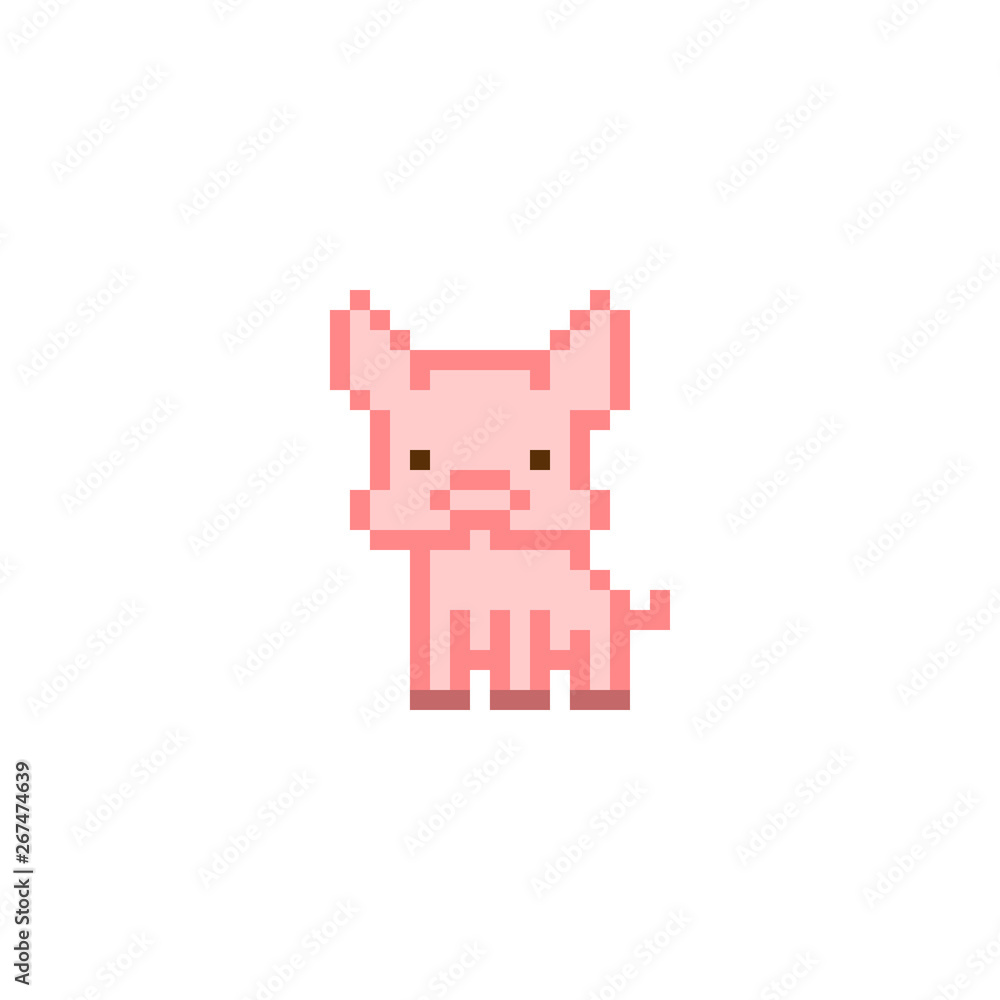 Vettoriale Stock Pink pixel art pig character isolated on white ...