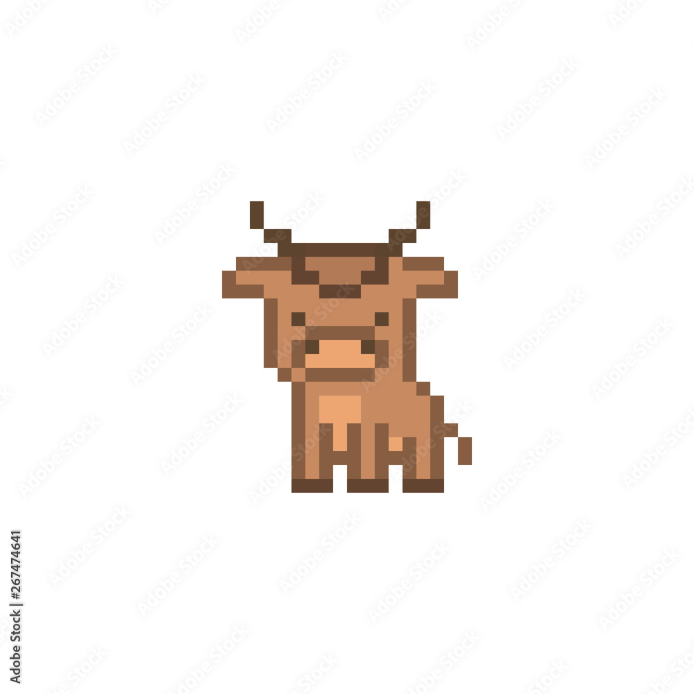Pixel art ox character isolated on white background. Cute 8 bit wildlife  animal logo. Retro vintage 80s; 90s slot machine/video game graphics. Bull  icon. Chinese zodiac symbol. Stock Vector | Adobe Stock