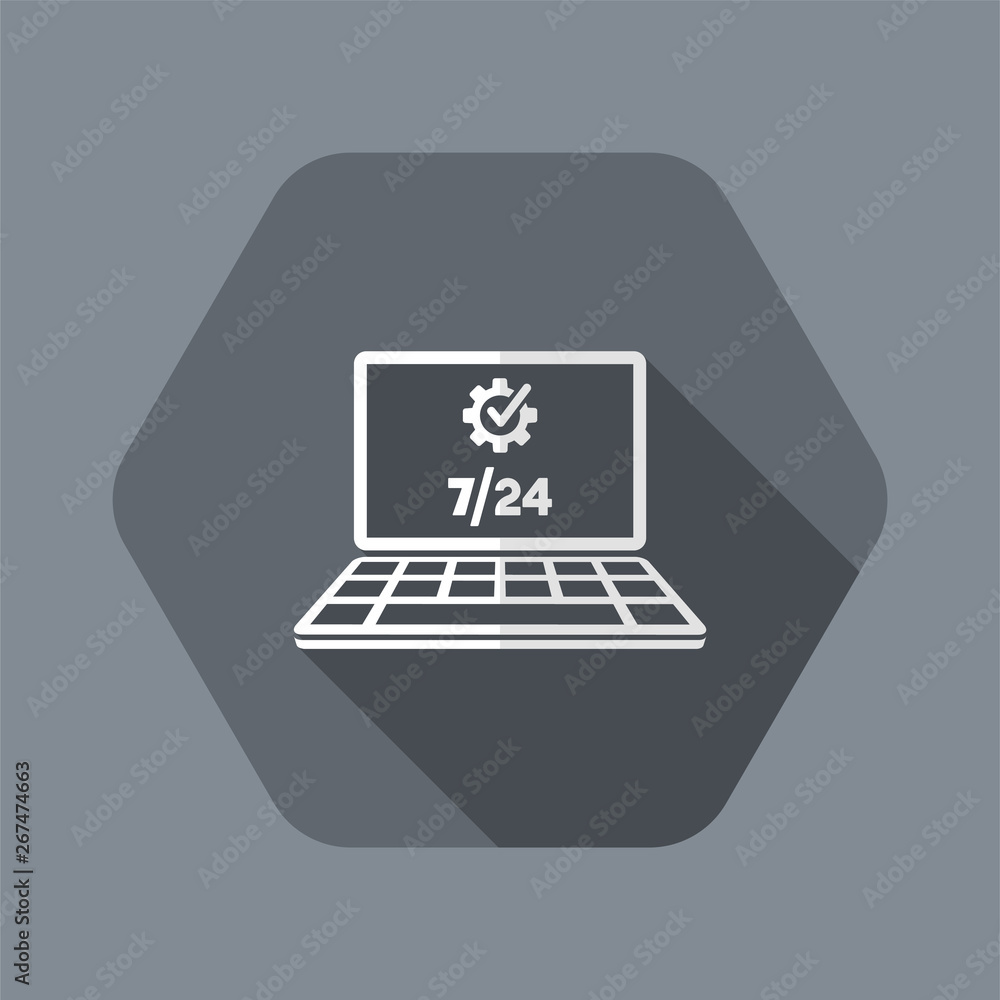 7/24 computer check - Vector flat icon 7/24 computer check - Vector flat icon