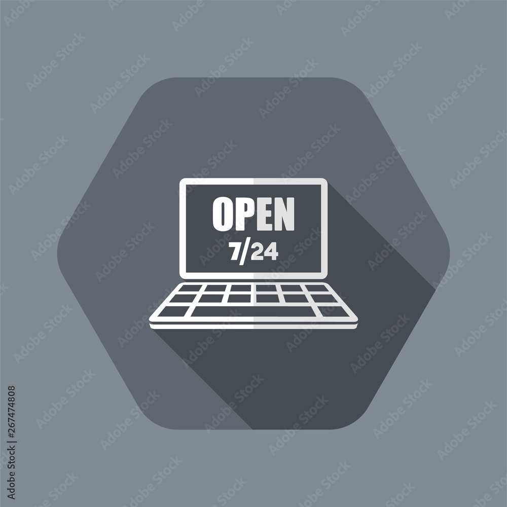 Web store open 7/24 - Vector flat icon Web store open 7/24 - Vector flat icon