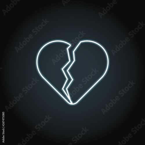 Broken heart neon icon. Simple thin line, outline vector of valentines day icons for UI and UX, website or mobile application