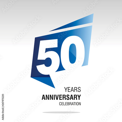 50 Years Anniversary origami speech logo icon blue white vector