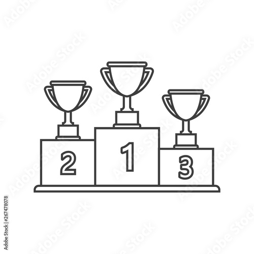 Winner cup and podium. Line style icon. Vector. Isolated.