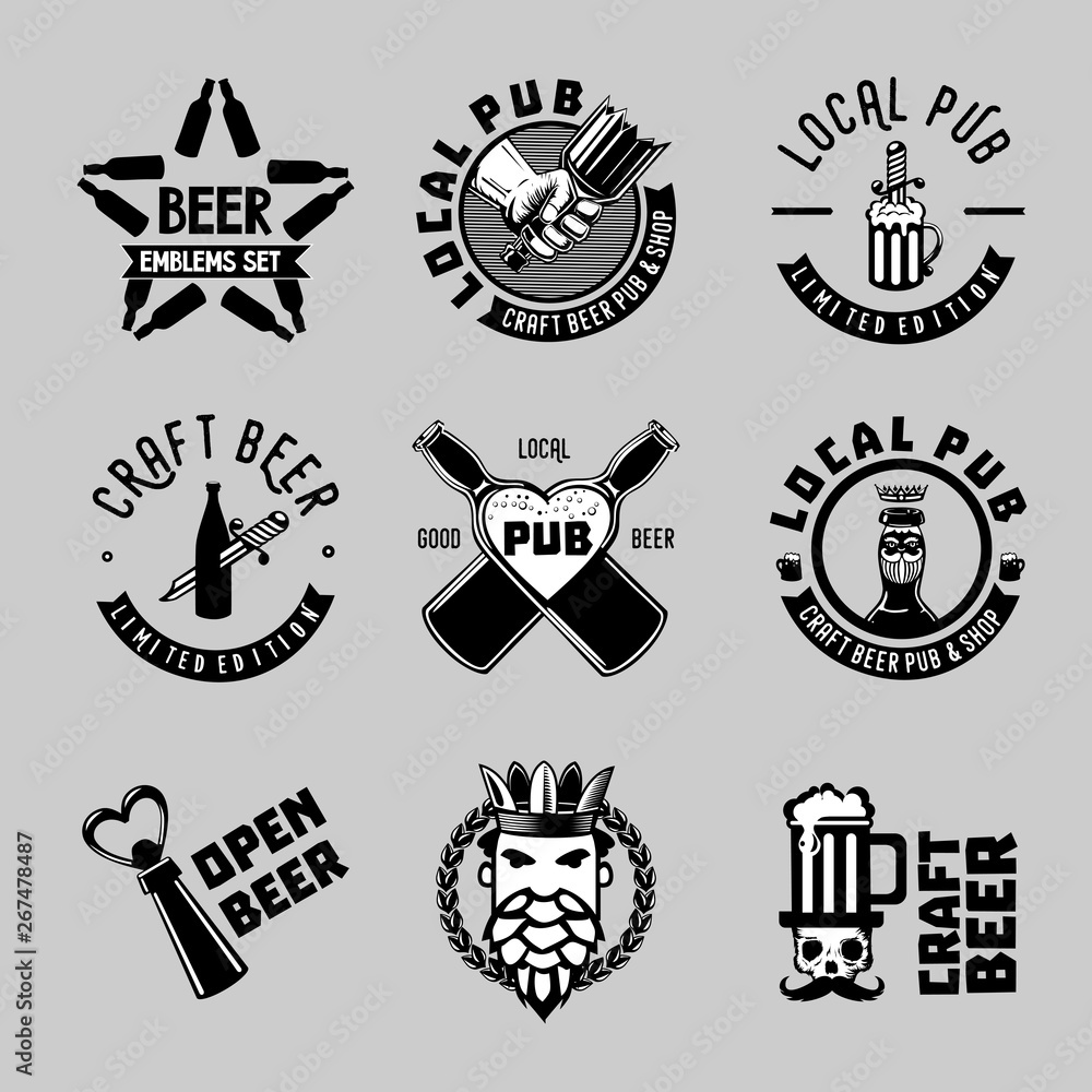Vintage beer labels. Craft signs collection. Pub and bar vector symbols.