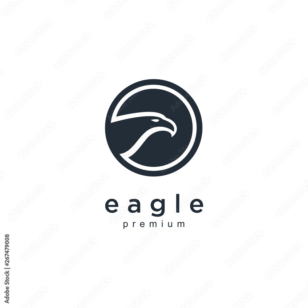 Eagle Logo design vector template negative space. Creative Wild Bird Falcon Hawk in circle Logotype concept icon.