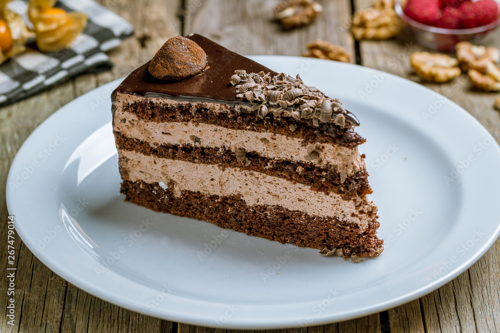 dessert chocolate truffle slice on the board dessert chocolate truffle slice on the board