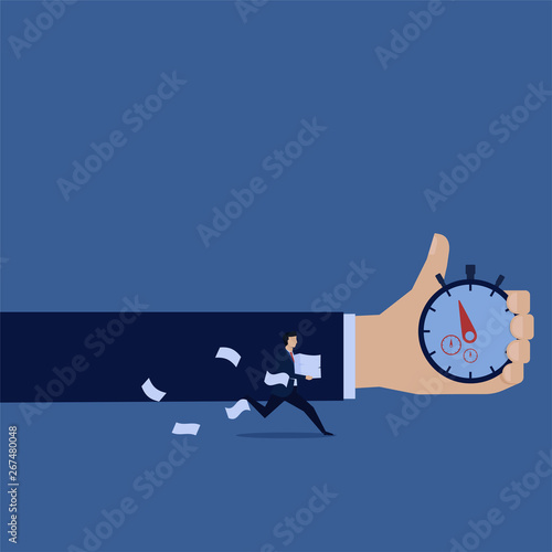Businessman run with paper fly away beside time clocking.