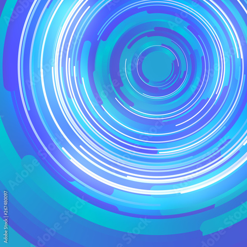 Abstract 3d rendering composition of blue colored circles. Computer generated geometric pattern