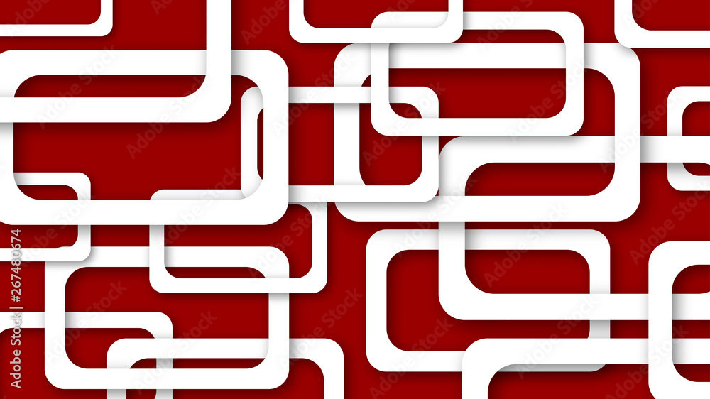 Abstract illustration of randomly arranged white rectangle frames with soft shadows on red background Abstract illustration of randomly arranged white rectangle frames with soft shadows on red background